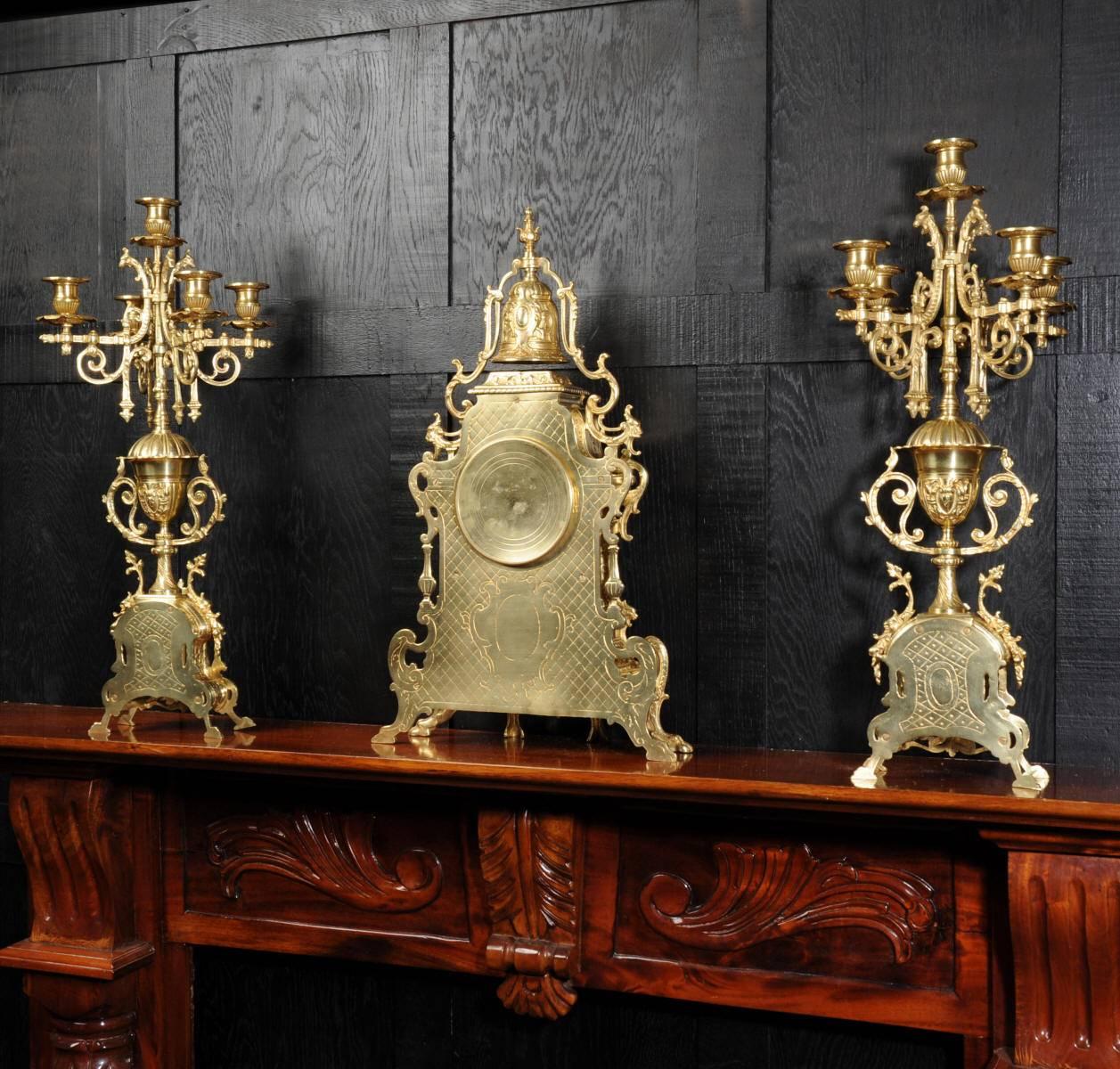 Large Antique French Gothic Clock Set, A D Mougin 1