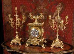 Compagnie Des Bronzes Large and Stunning Classical Gilt Bronze Clock Set