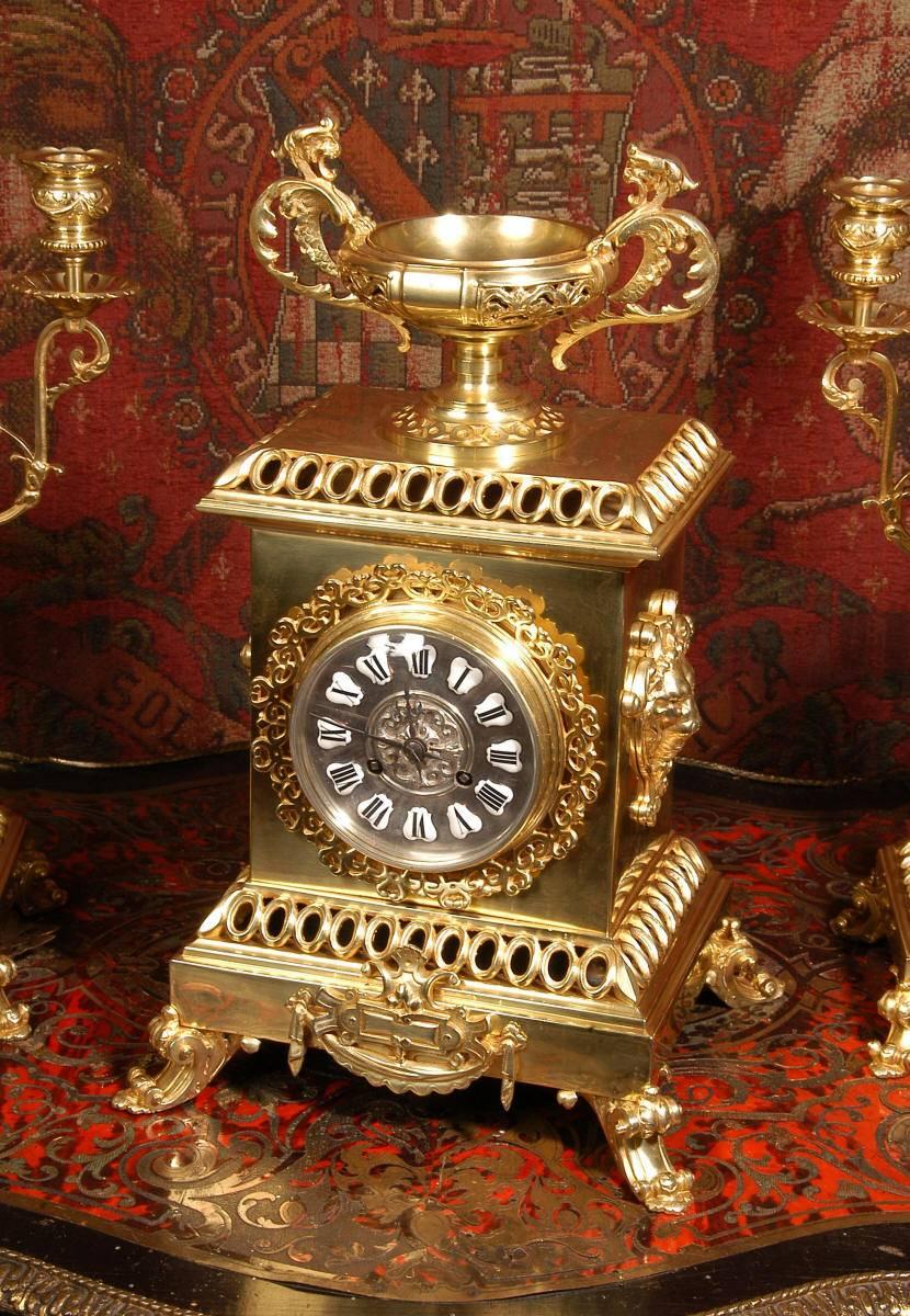 19th Century Compagnie Des Bronzes Large and Stunning Classical Gilt Bronze Clock Set