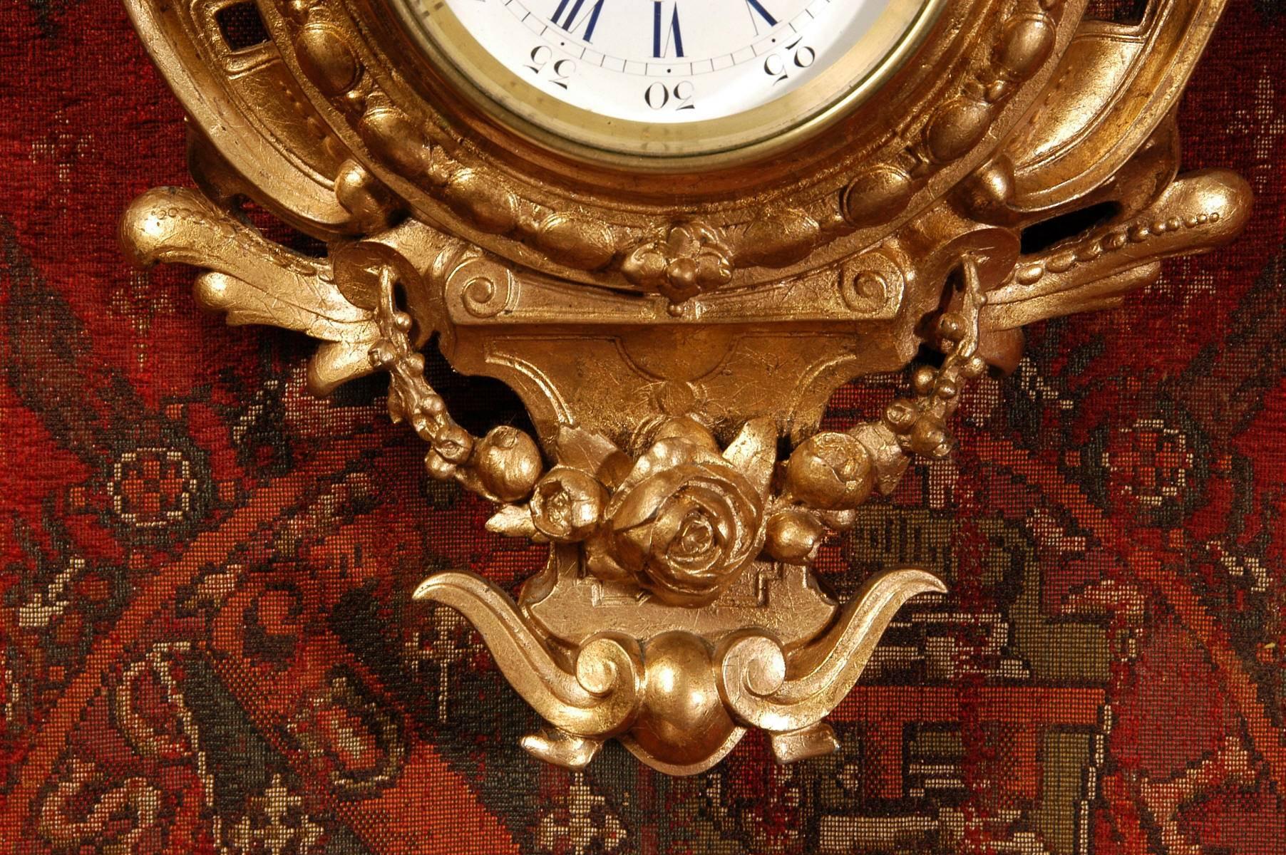 Louis XV Japy Freres Gilt Cartel Wall Clock