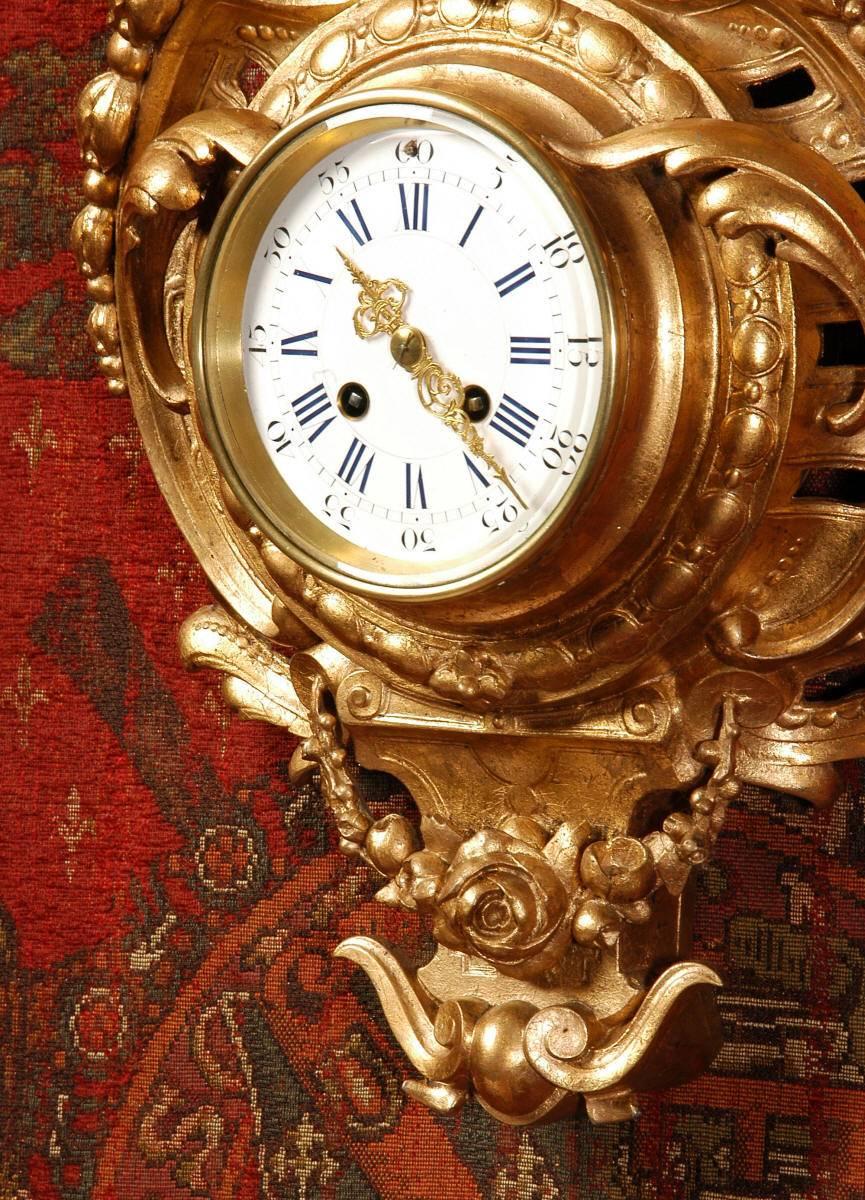 French Japy Freres Gilt Cartel Wall Clock