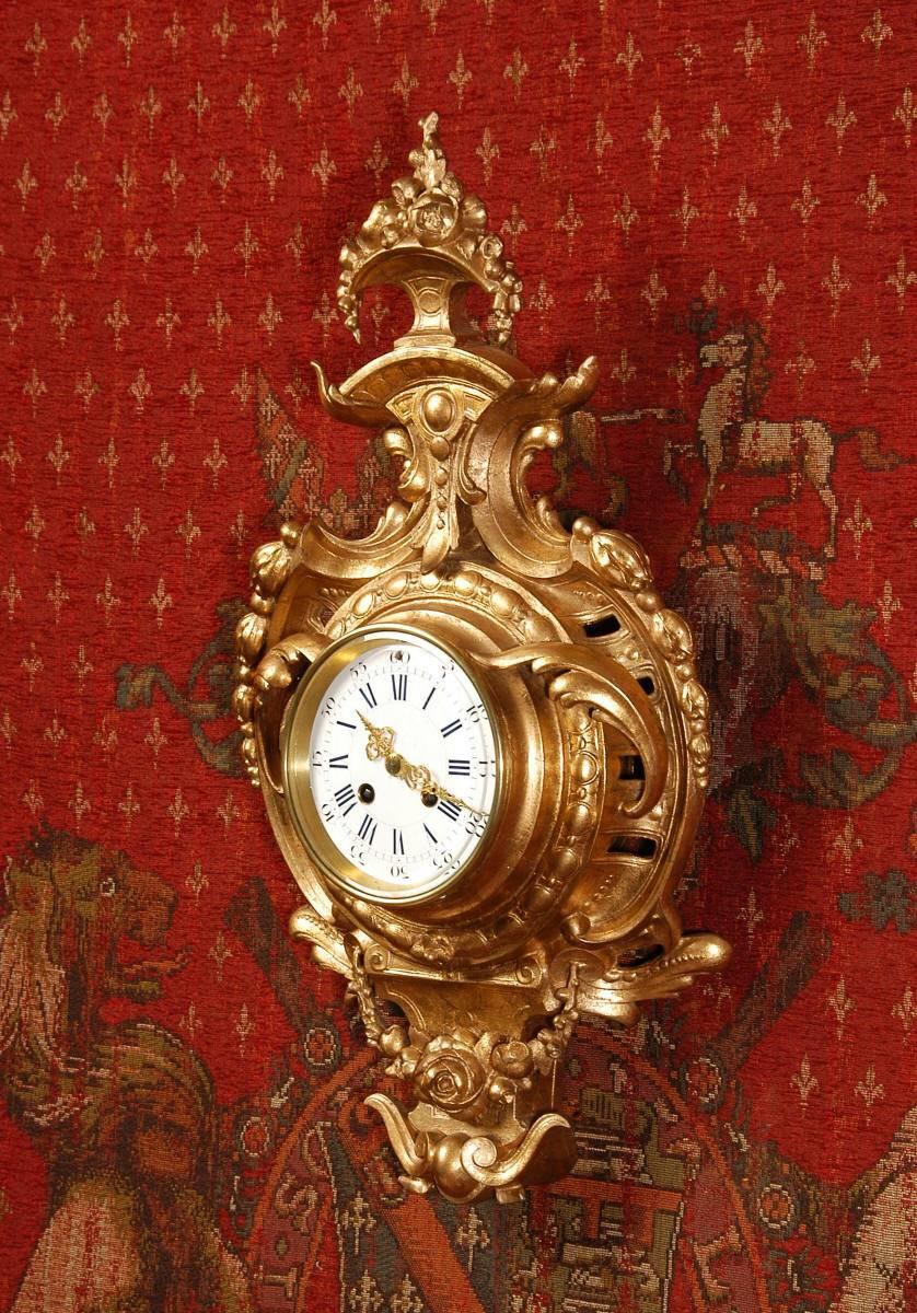 Japy Freres Gilt Cartel Wall Clock In Good Condition In Belper, Derbyshire