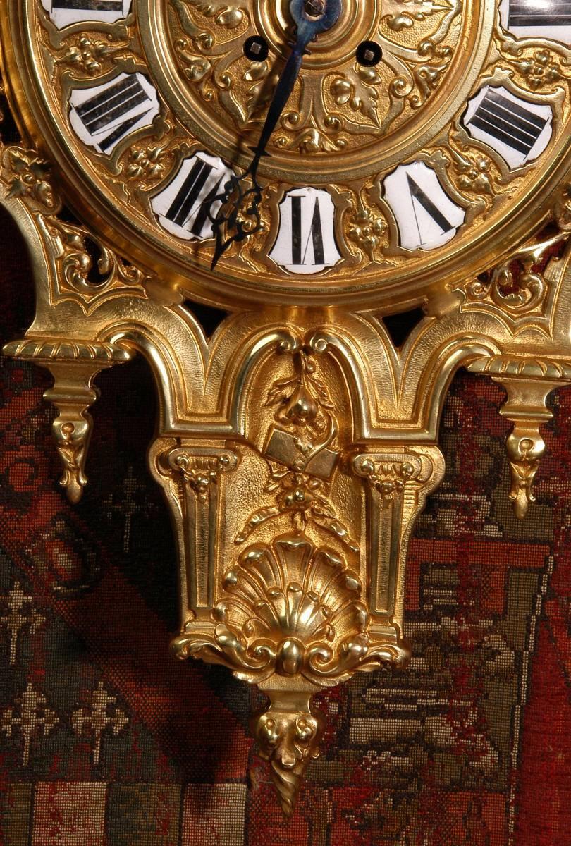 Antique French Gilt Bronze Cartel Wall Clock For Sale 1