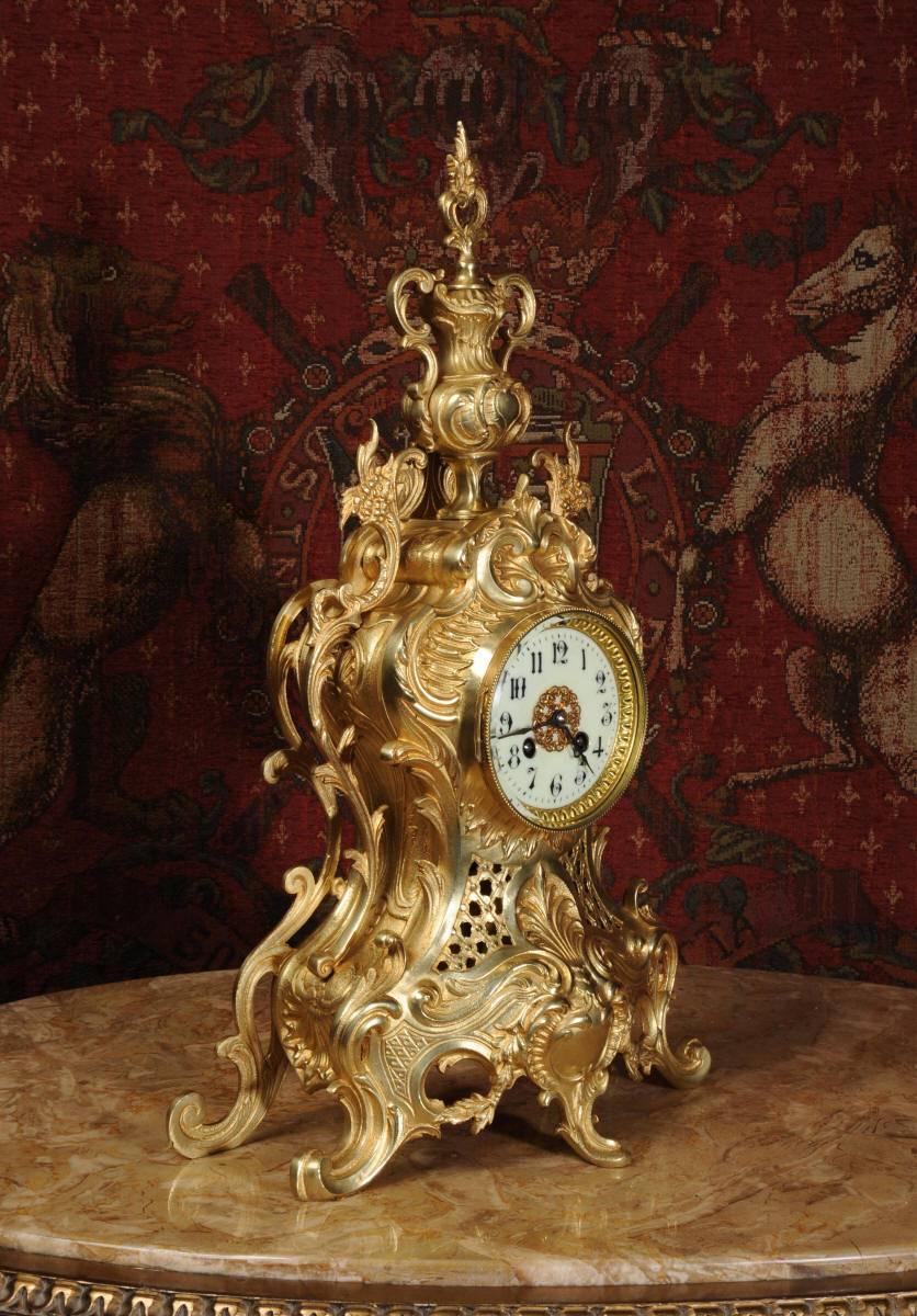 Rococo Large Antique French Gilt Bronze Clock by Japy Freres
