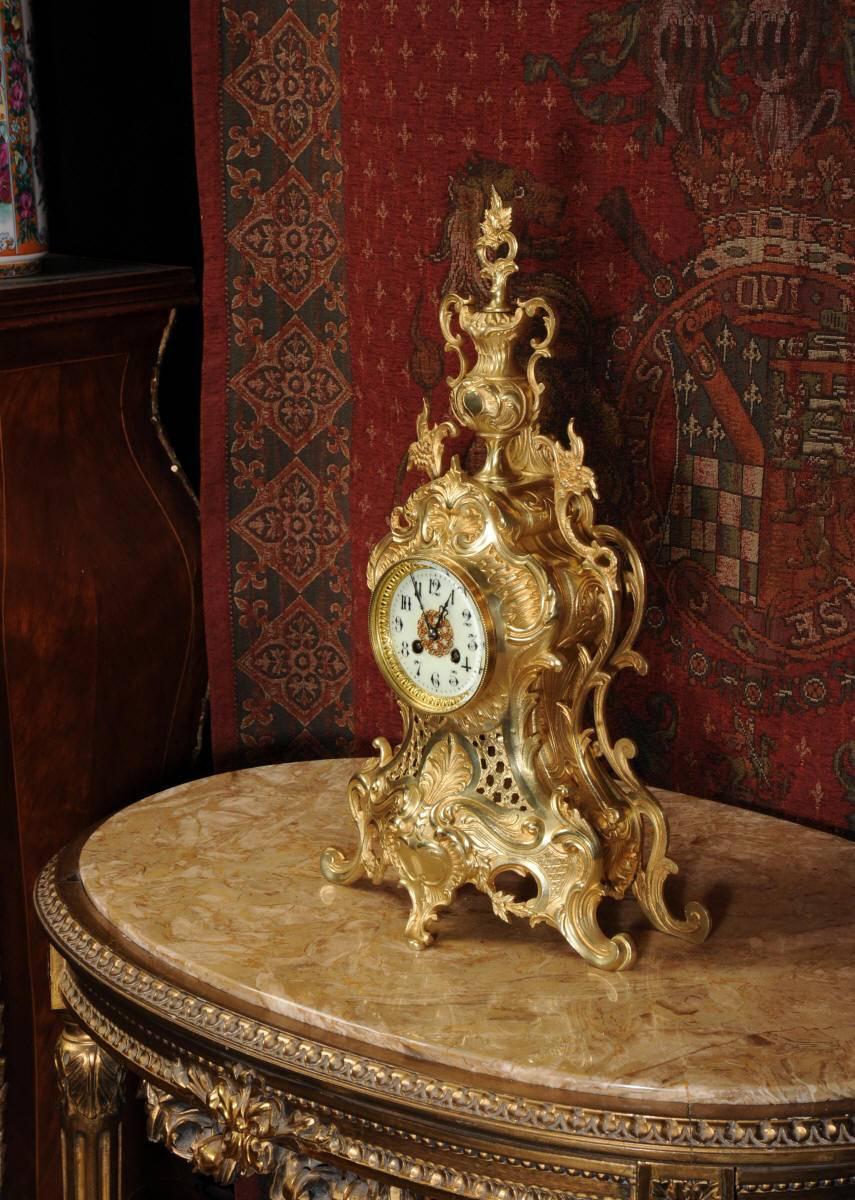 19th Century Large Antique French Gilt Bronze Clock by Japy Freres