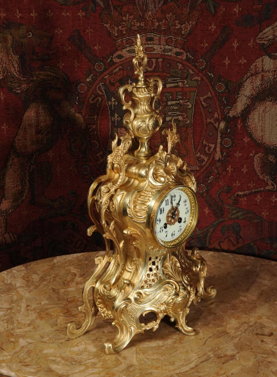 Large Antique French Gilt Bronze Clock by Japy Freres 1