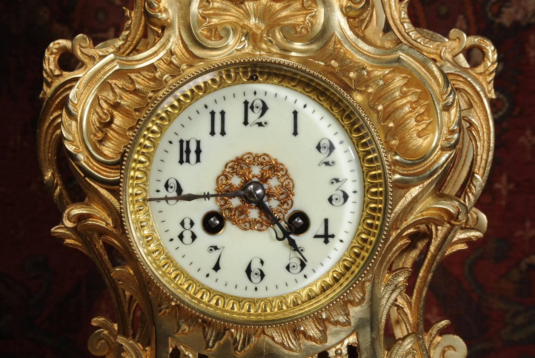 Large Antique French Gilt Bronze Clock by Japy Freres 3