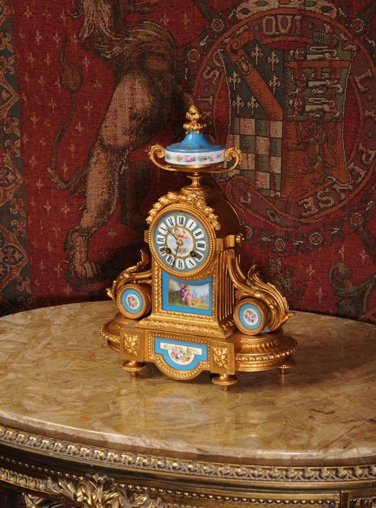 Louis XVI Japy Freres Sevres Porcelain and Gilt Metal Clock For Sale
