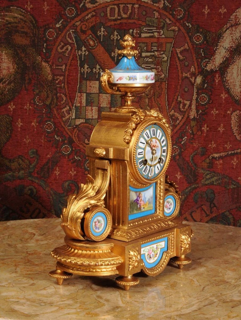 French Japy Freres Sevres Porcelain and Gilt Metal Clock For Sale