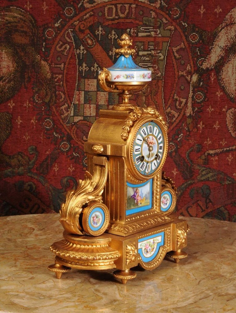 French Japy Freres Sevres Porcelain and Gilt Metal Clock For Sale