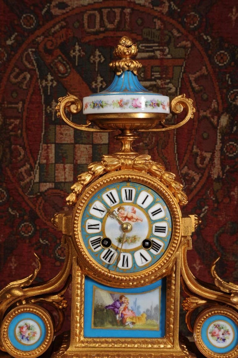 19th Century Japy Freres Sevres Porcelain and Gilt Metal Clock For Sale