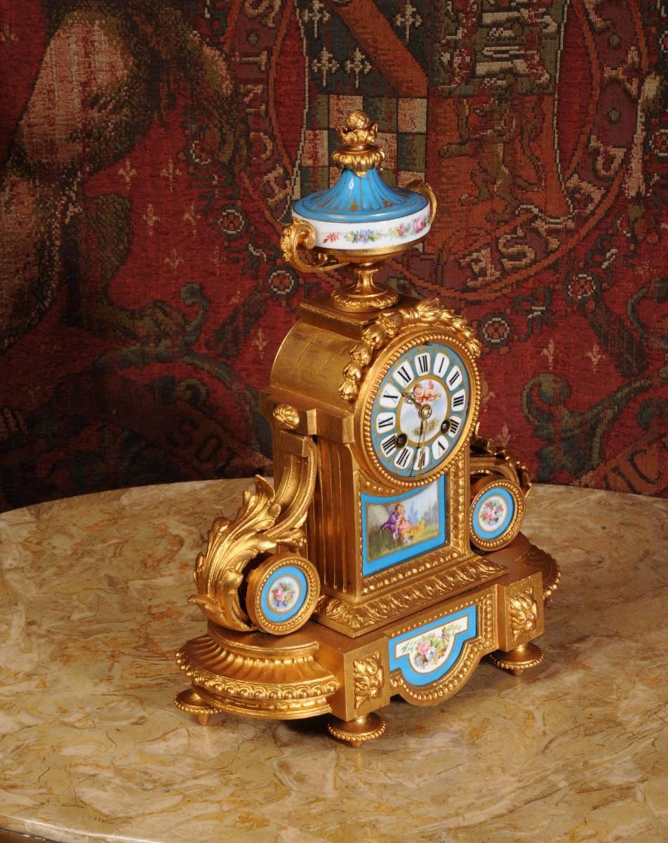 19th Century Japy Freres Sevres Porcelain and Gilt Metal Clock