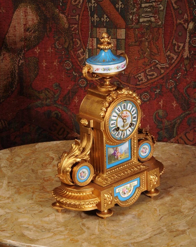 Japy Freres Sevres Porcelain and Gilt Metal Clock For Sale 2