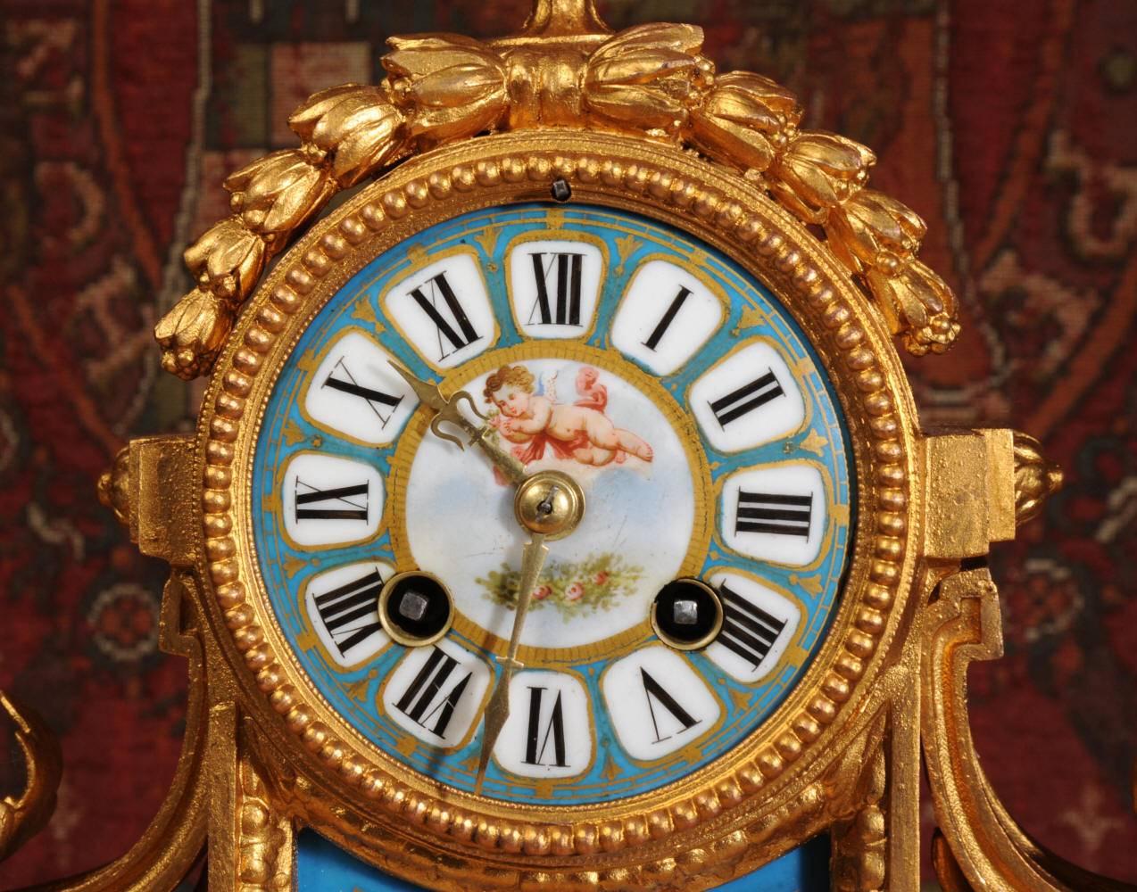 Spelter Japy Freres Sevres Porcelain and Gilt Metal Clock