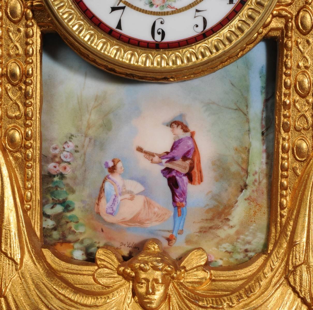 French Sèvres Porcelain and Gilt Metal Clock Set