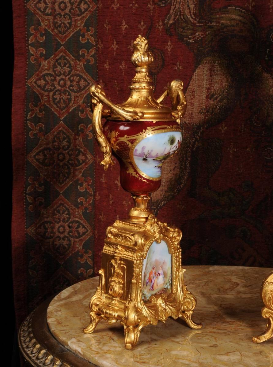 Sèvres Porcelain and Gilt Metal Clock Set 2