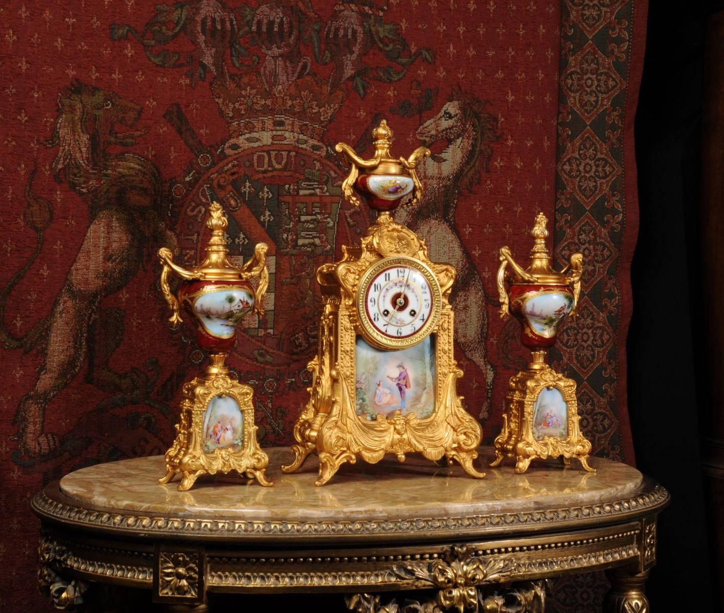 Louis XVI Sèvres Porcelain and Gilt Metal Clock Set
