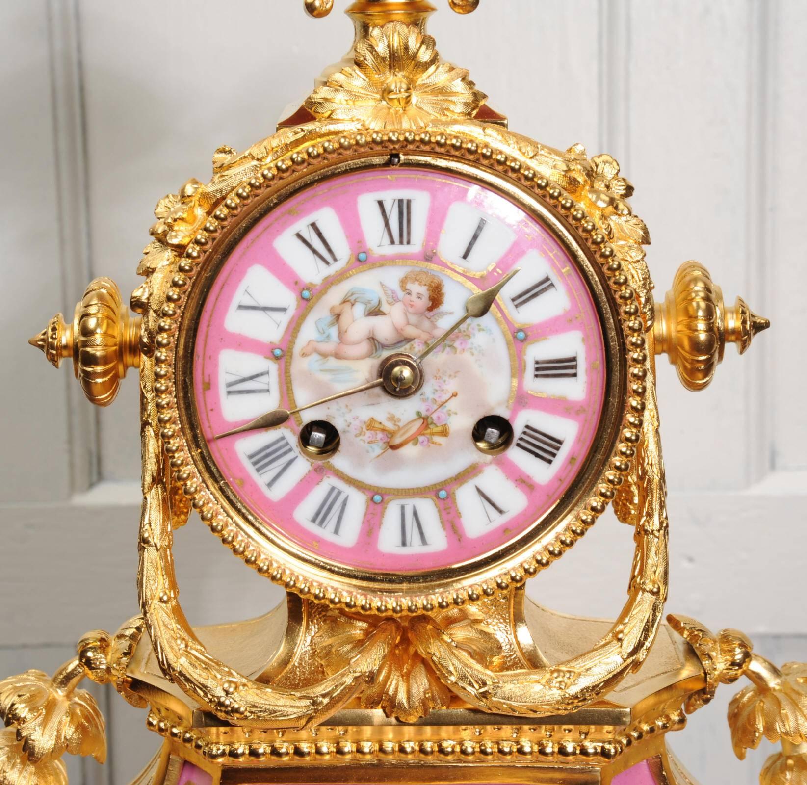 Louis XVI Japy Freres Ormolu and Sevres Porcelain Boudoir Clock
