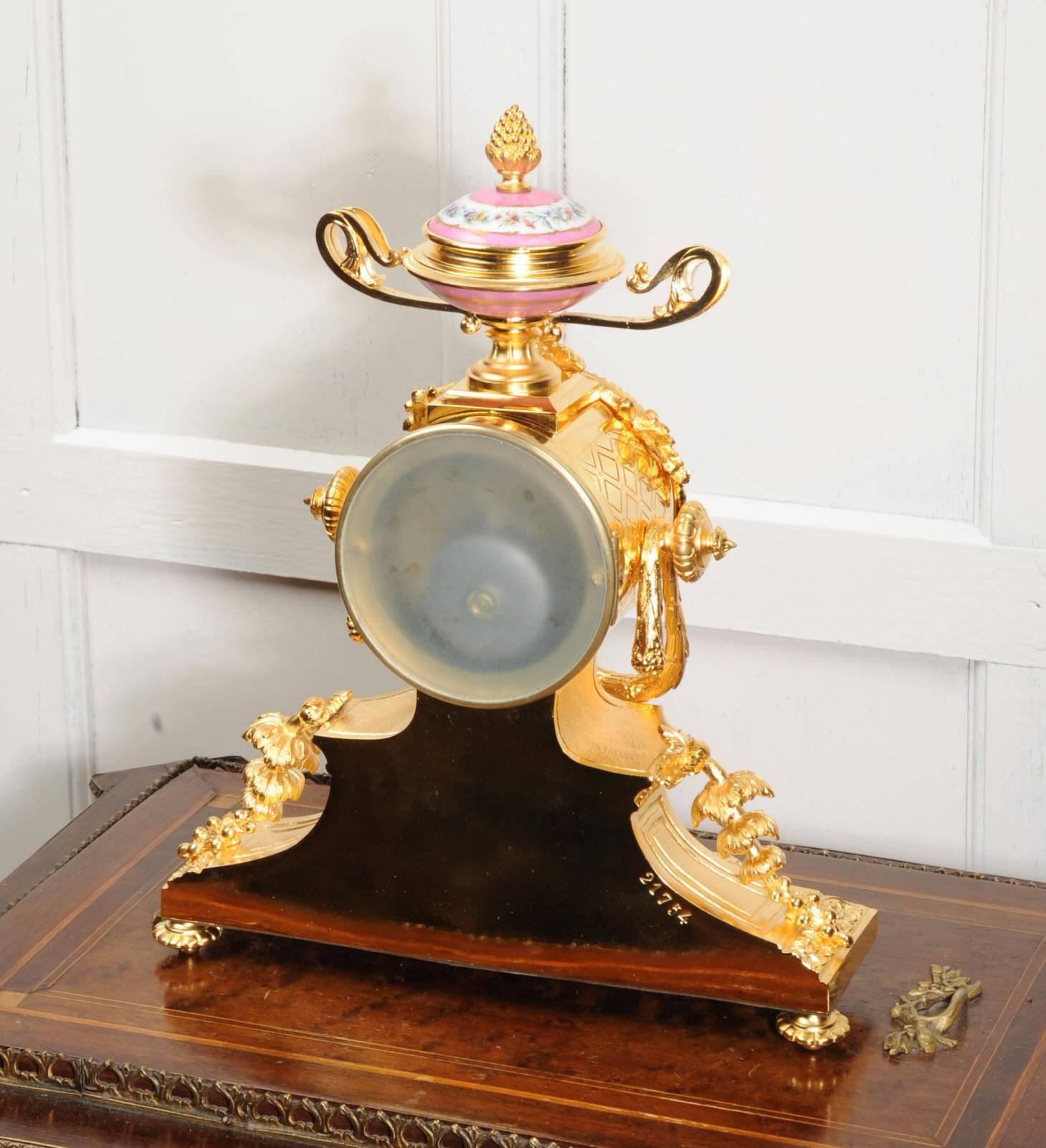 Gilt Japy Freres Ormolu and Sevres Porcelain Boudoir Clock