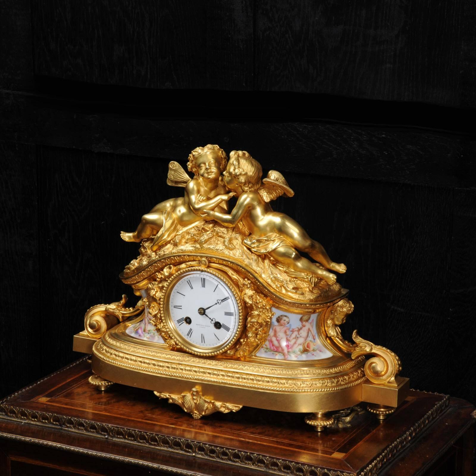 Baroque Fine and Early Ormolu and Porcelain Clock, Cherubs