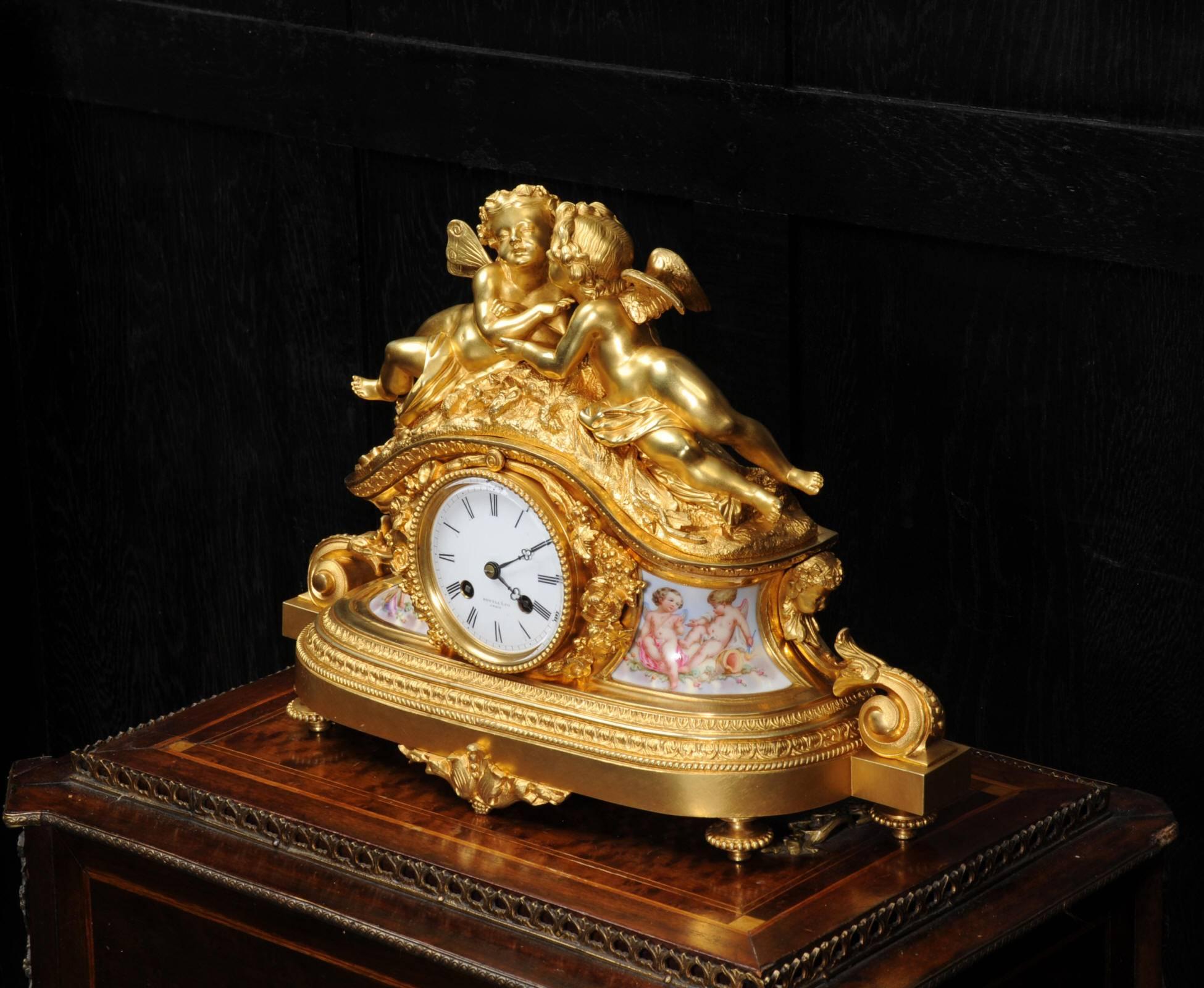 French Fine and Early Ormolu and Porcelain Clock, Cherubs