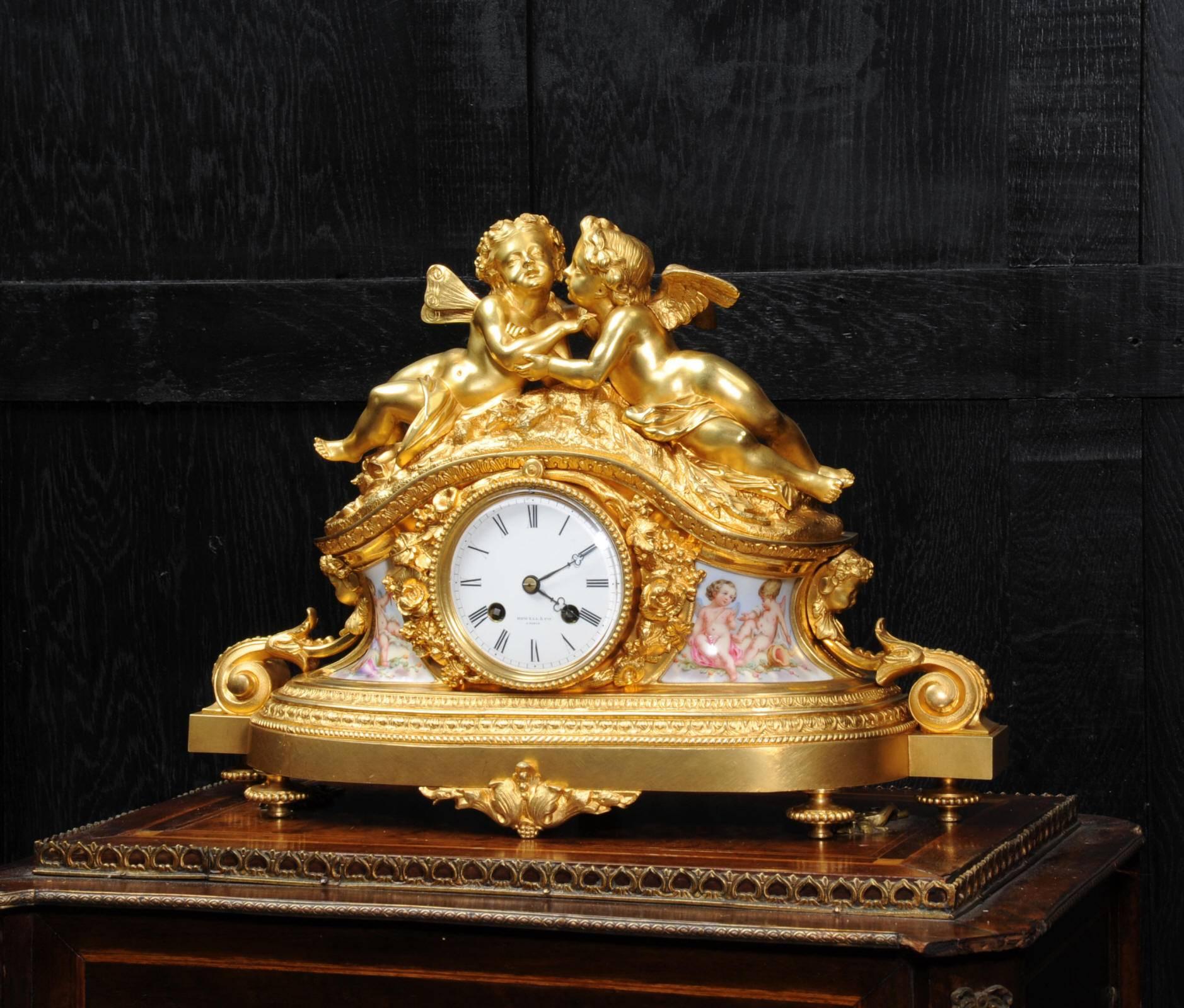 Gilt Fine and Early Ormolu and Porcelain Clock, Cherubs