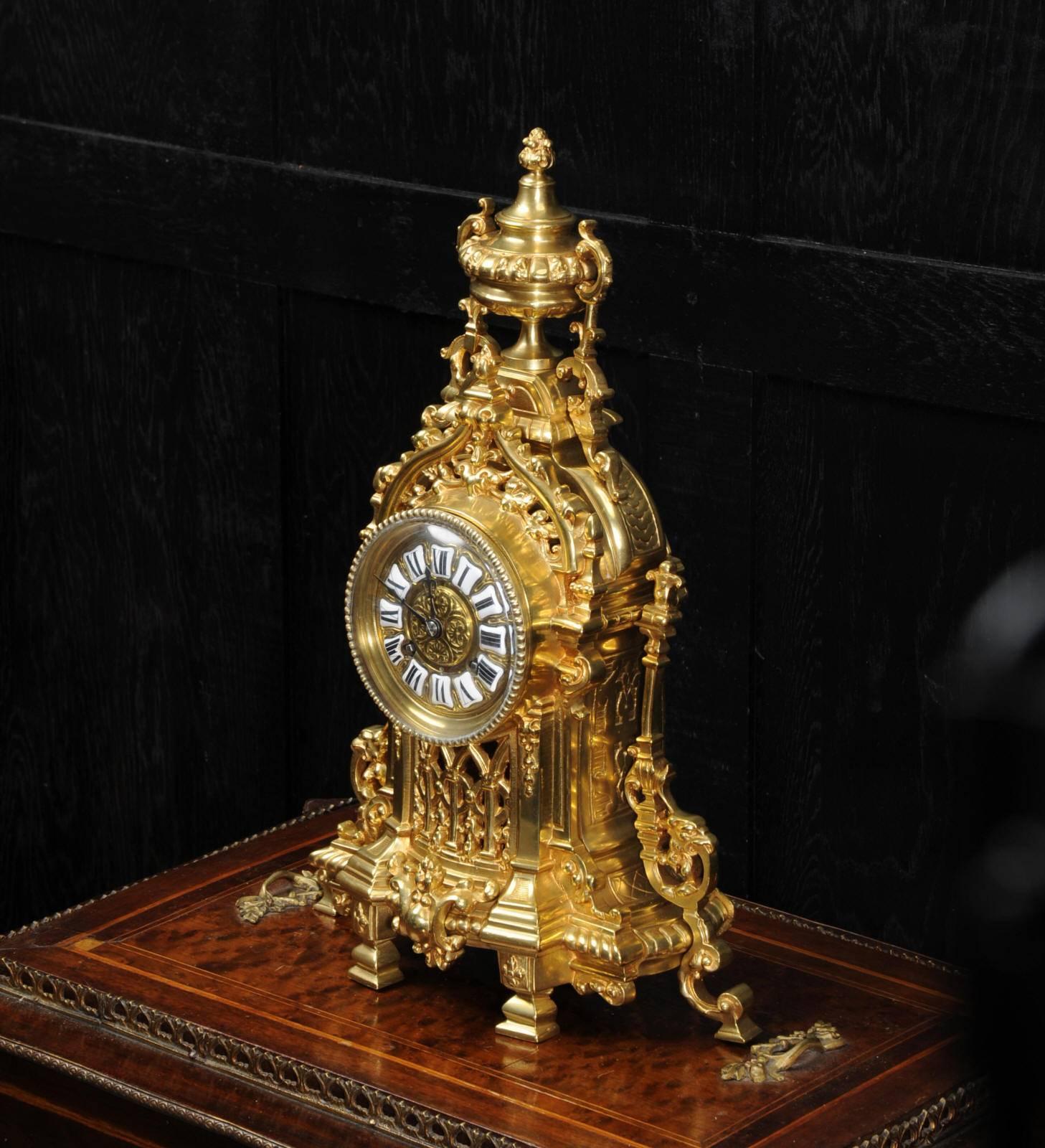 Baroque Antique French Gilt Bronze Boudoir Clock by A. D. Mougin