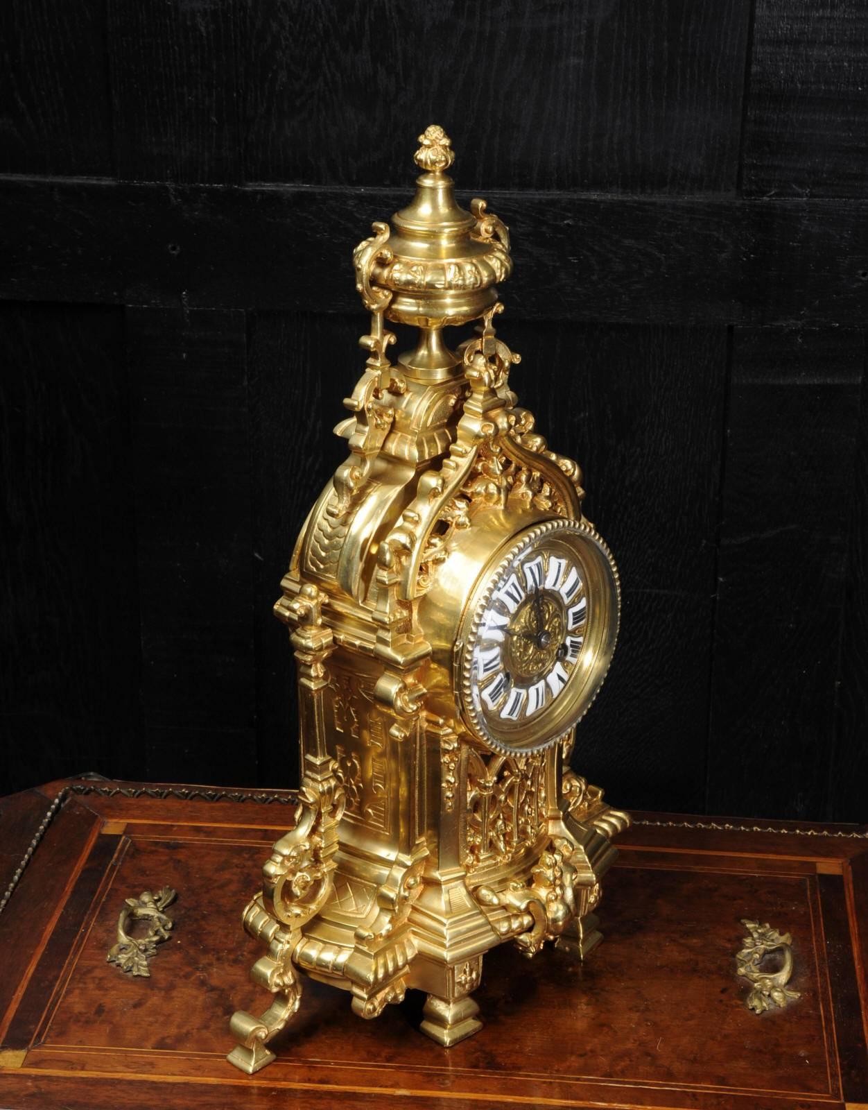 Antique French Gilt Bronze Boudoir Clock by A. D. Mougin In Excellent Condition In Belper, Derbyshire