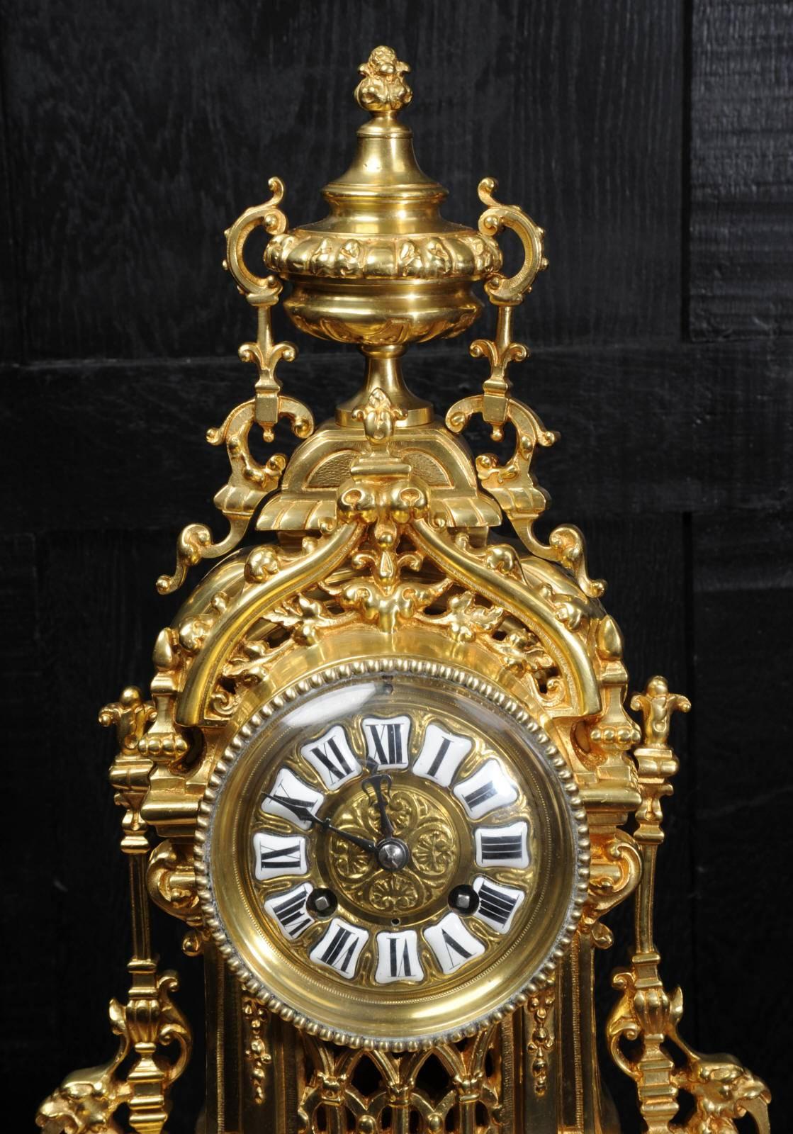 Antique French Gilt Bronze Boudoir Clock by A. D. Mougin 1