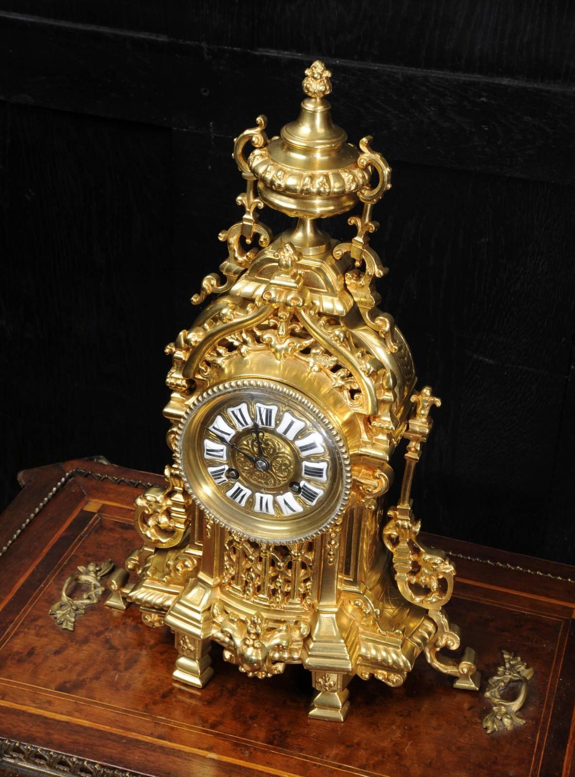 Antique French Gilt Bronze Boudoir Clock by A. D. Mougin 2
