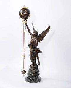 Large Swinging Mystery Clock La Victoire by Émile Bruchon French, circa 1890