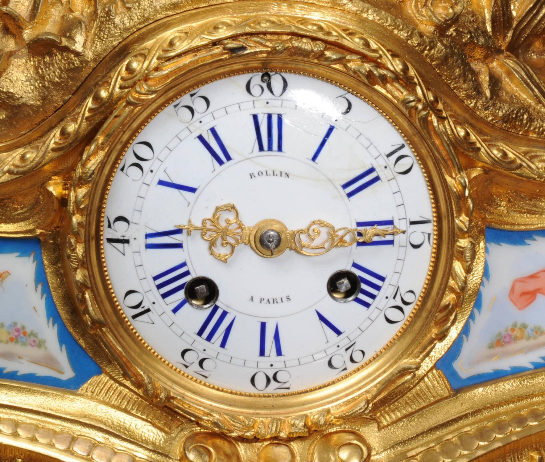 Fine Early Ormolu and Sevres Porcelain Boudoir Clock, Japy Freres 1
