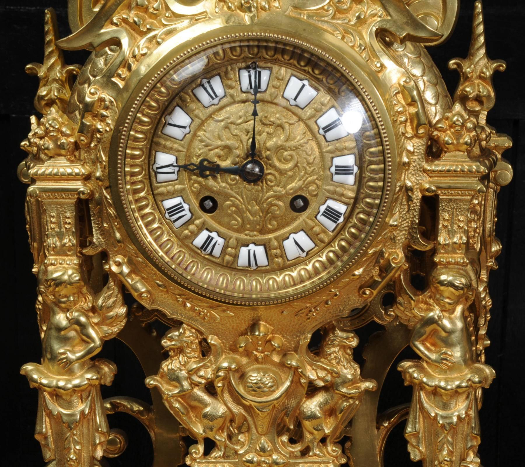Large and Stunning Gilt Bronze Clock Set with Visible Pendulum 1