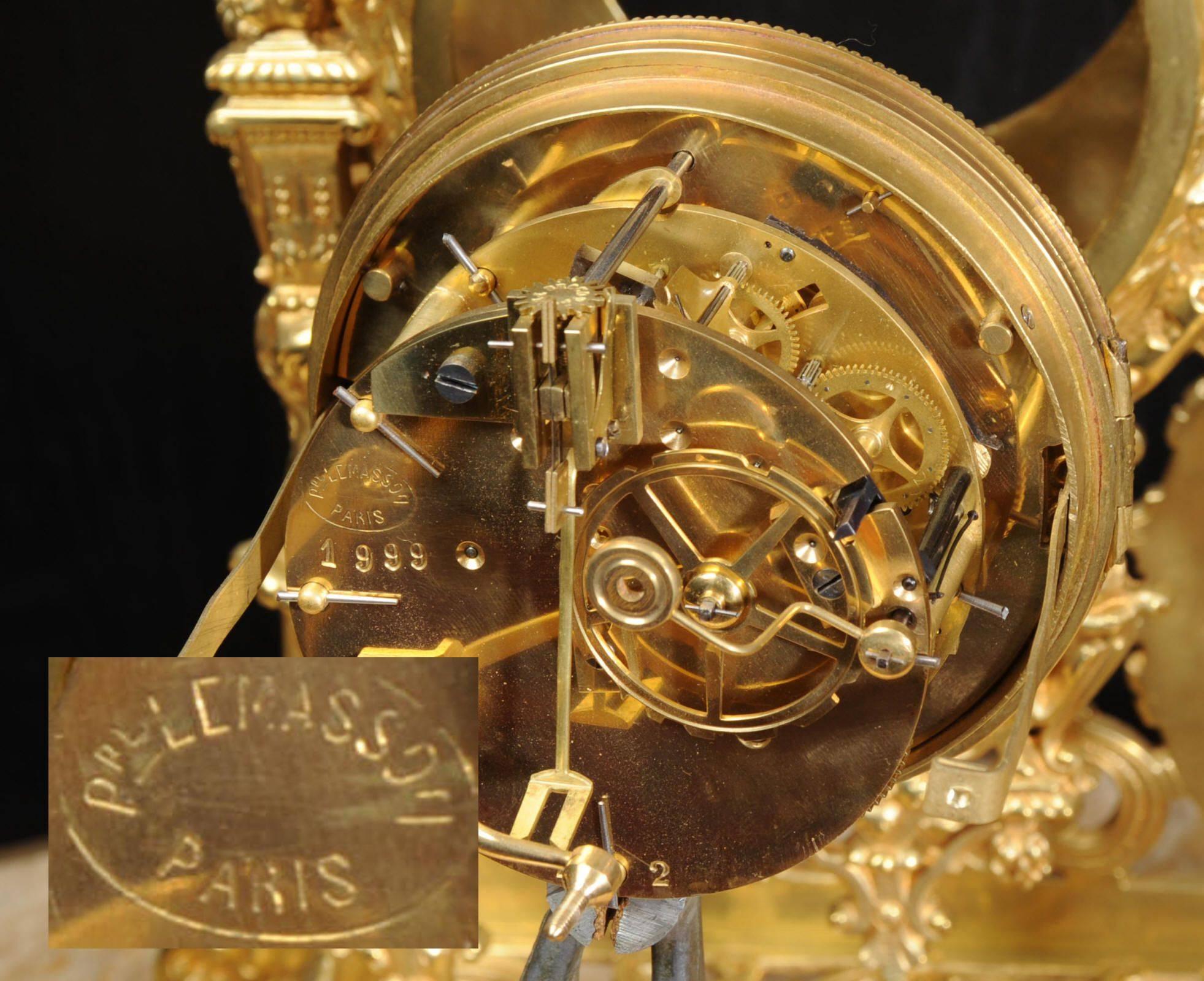 Large and Stunning Gilt Bronze Clock Set with Visible Pendulum 4