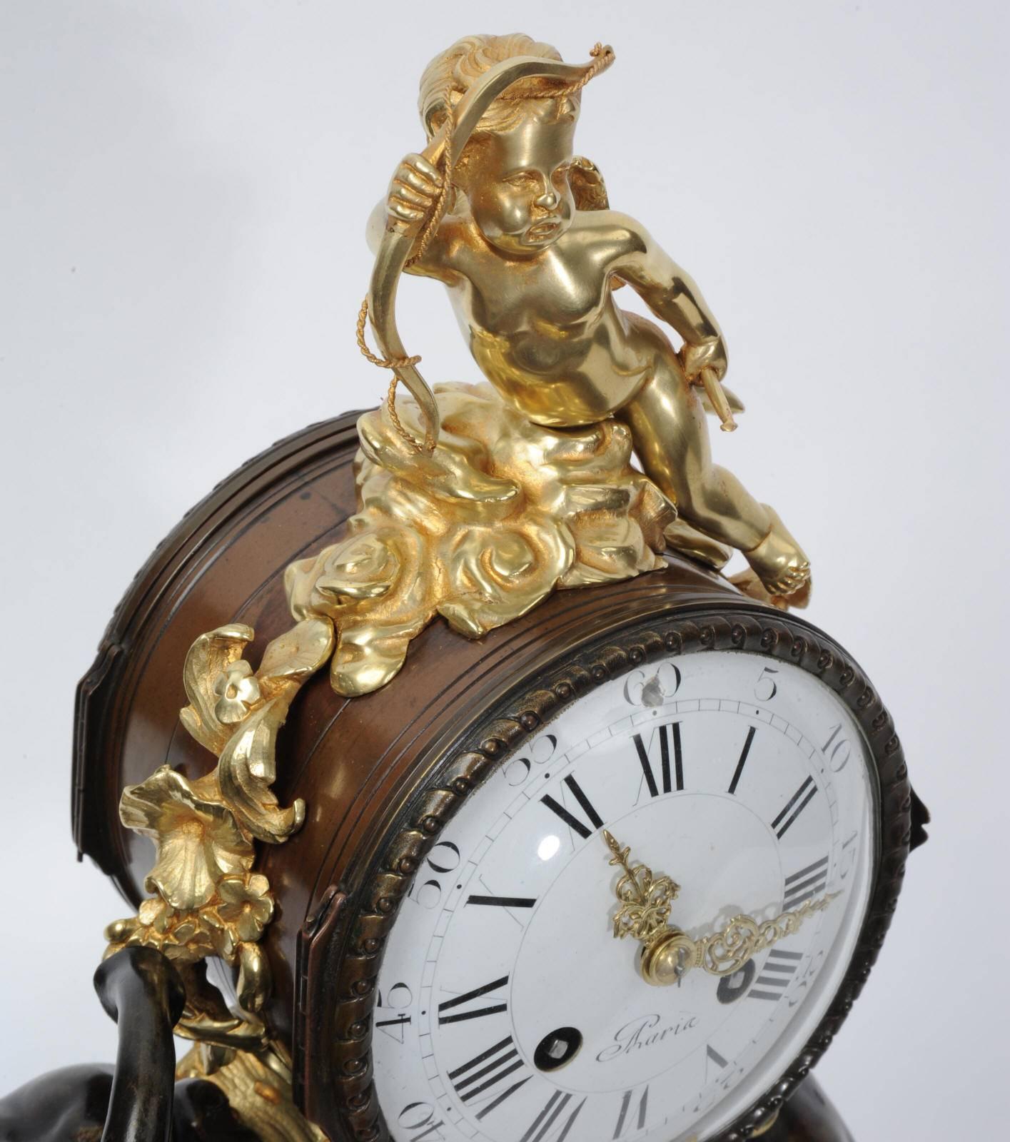 Gilt Antique French Bronze and Ormolu Clock, Elephant and Cupid
