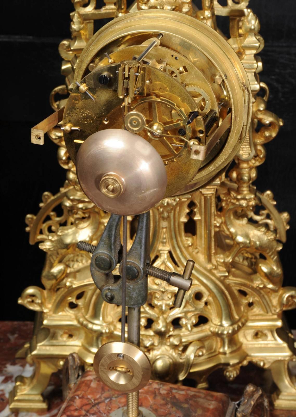Antique French Gilt Bronze Gothic Clock Set 5