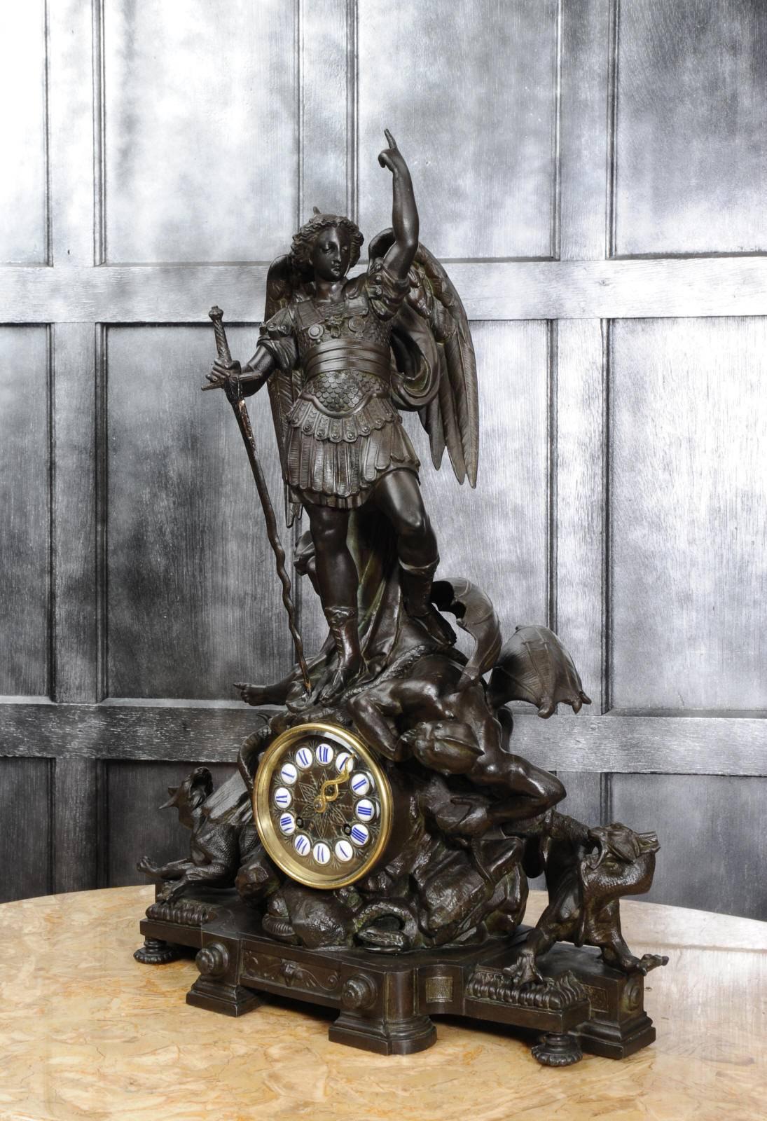 Bronzed St Michael Slaying the Devil by Albert Ernest Carrier-Belleuse