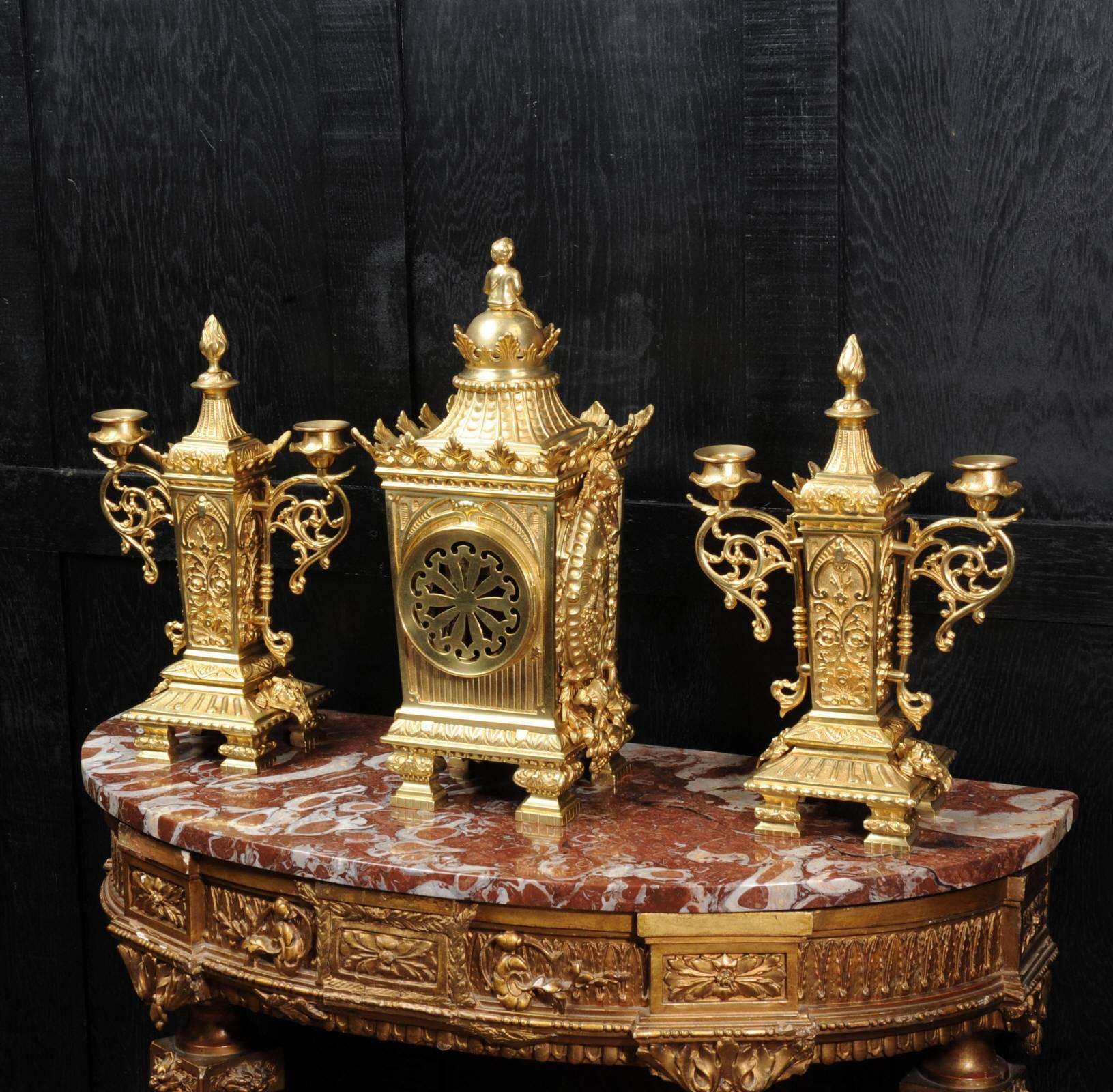 Japy Frères Louis XVI Gilt Brass Set In Excellent Condition In Belper, Derbyshire