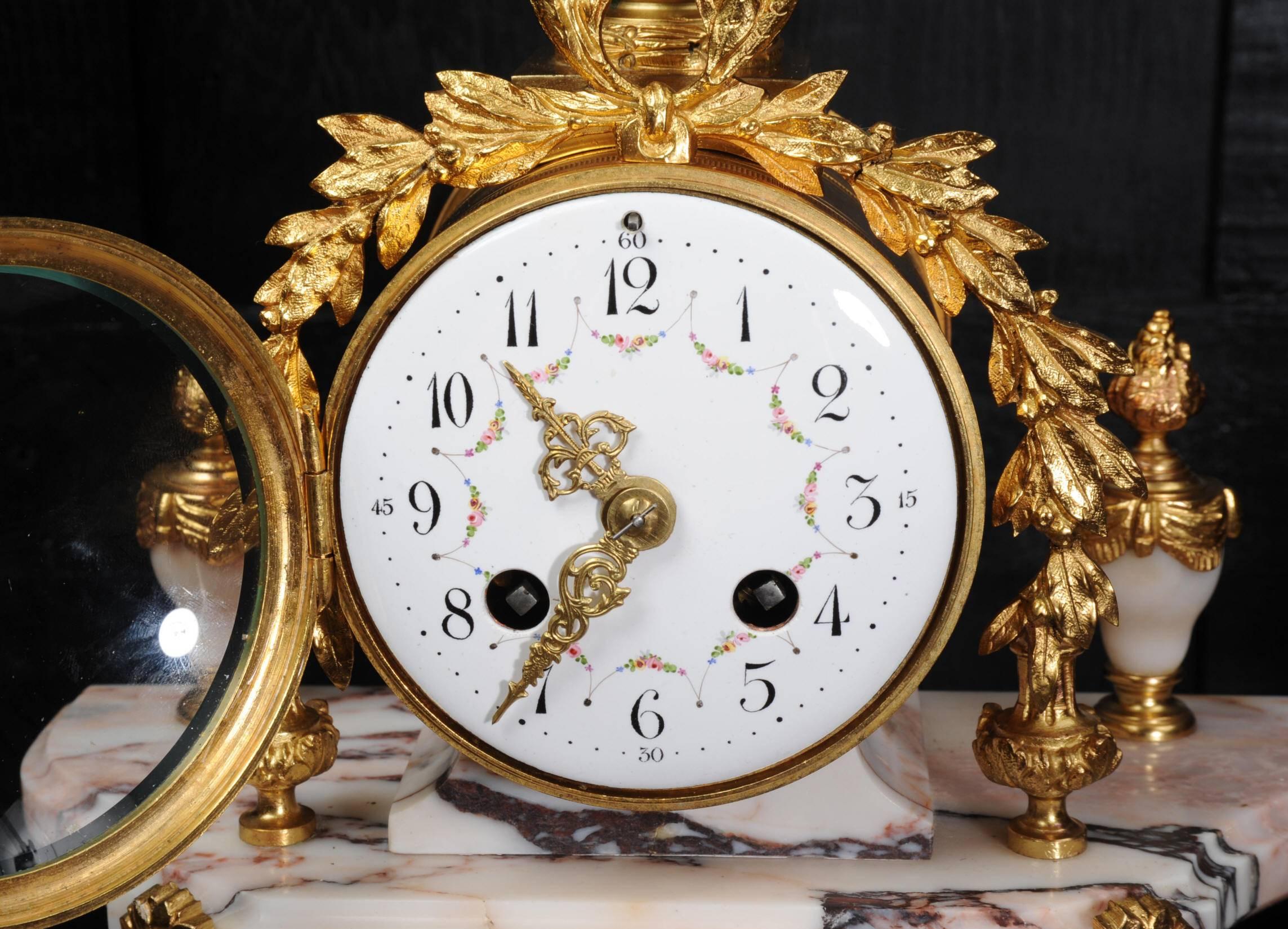 Stunning Marble and Ormolu Portico Clock Set by Samuel Marti 2