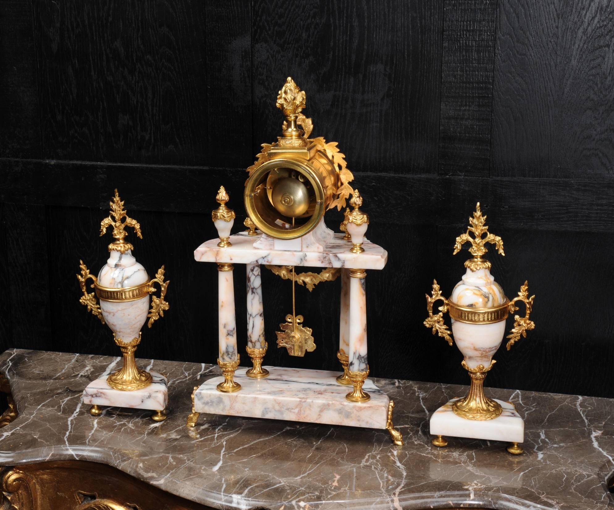 Stunning Marble and Ormolu Portico Clock Set by Samuel Marti 1