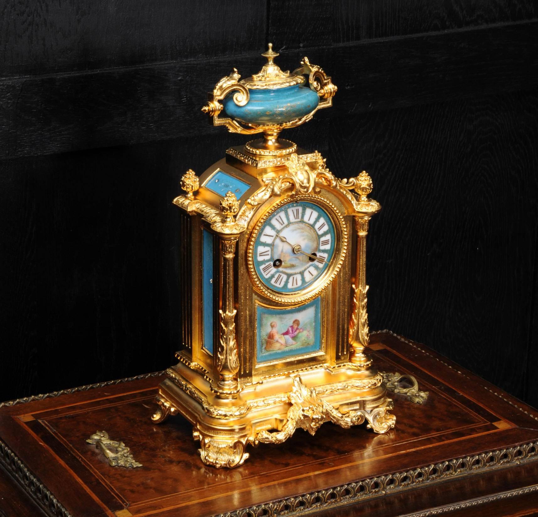 French Ormolu and Sèvres Porcelain Boudoir Clock by Le Roy Et Fils, Paris