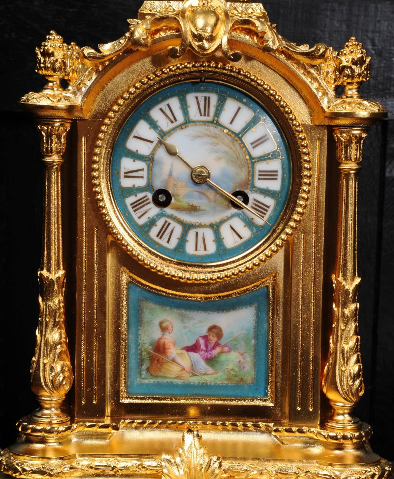 19th Century Ormolu and Sèvres Porcelain Boudoir Clock by Le Roy Et Fils, Paris