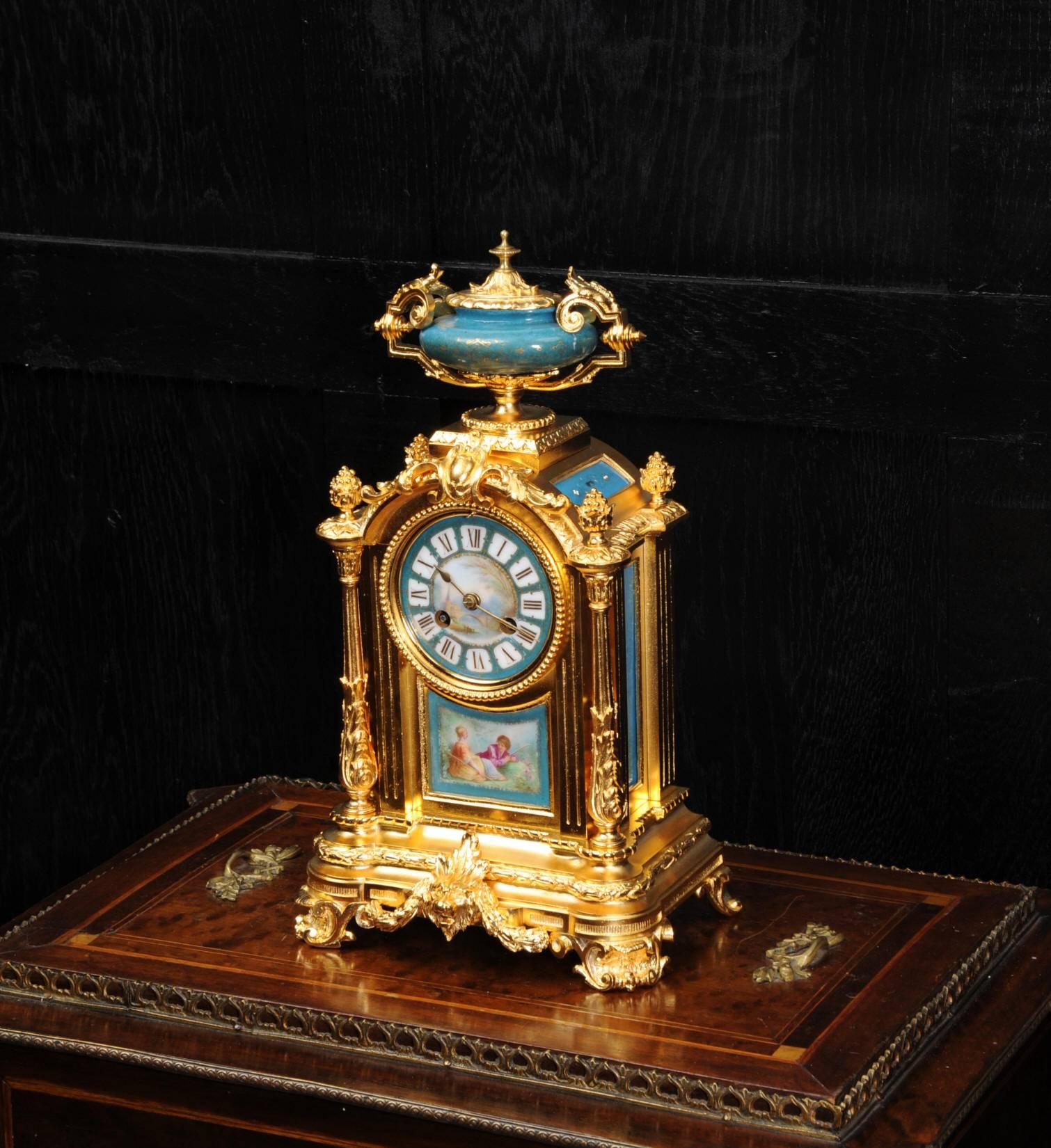 Ormolu and Sèvres Porcelain Boudoir Clock by Le Roy Et Fils, Paris 1