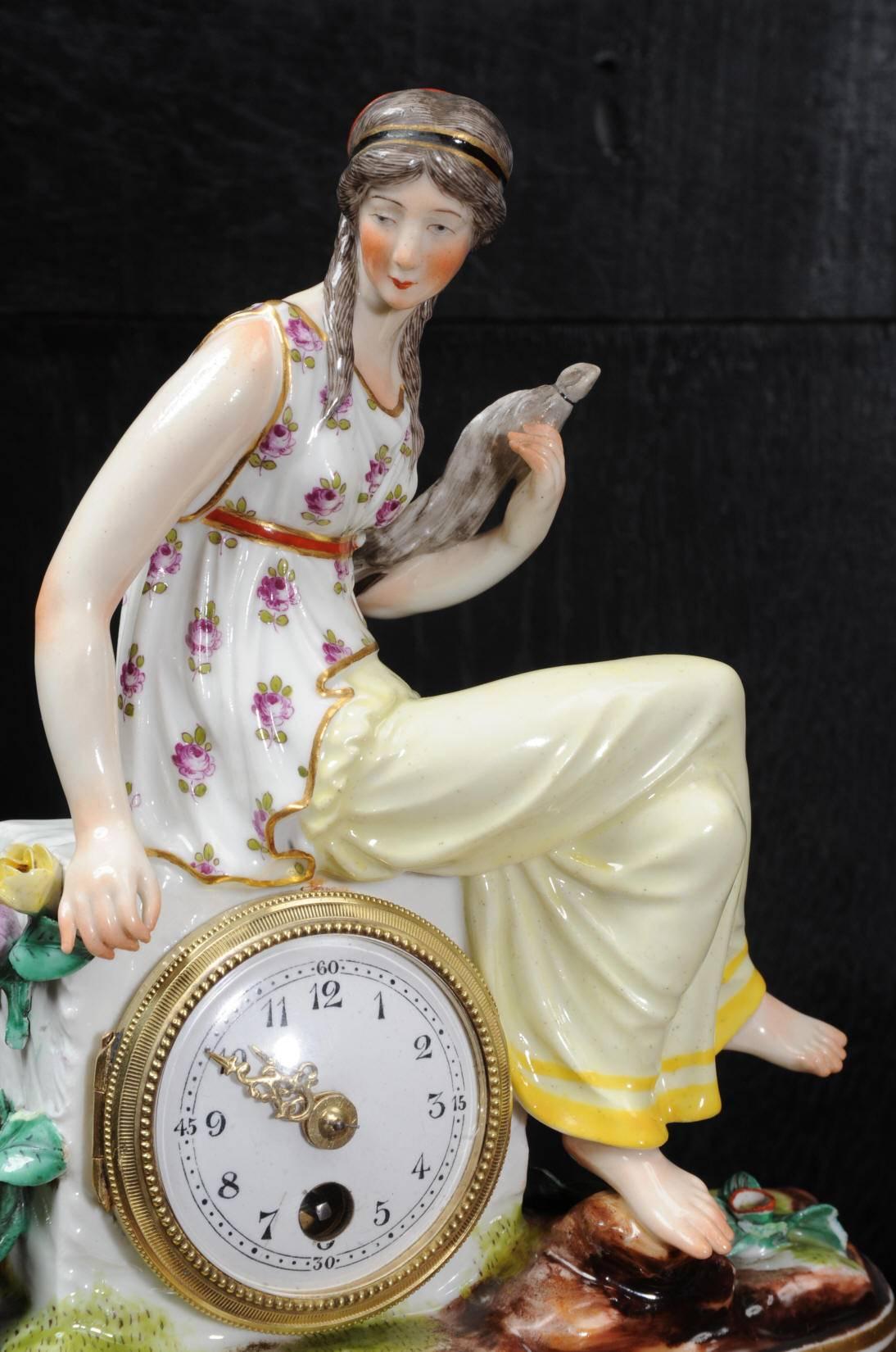 Painted Rare Vienna Porcelain Boudoir Clock For Sale