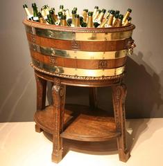 Large Brass Branded Oak Wine Cooler or Planter England, circa 1860