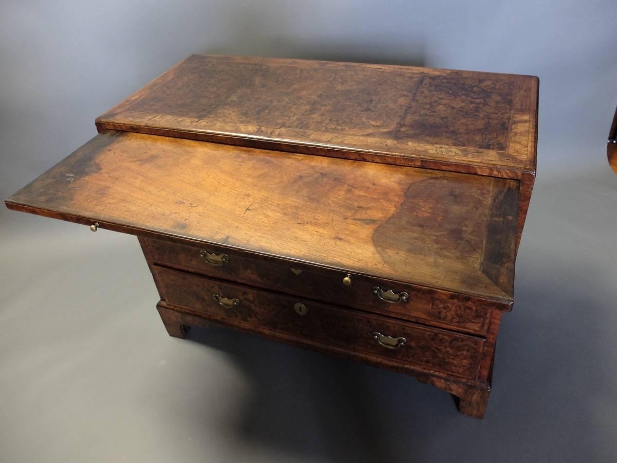 British George I Burr Walnut Veneered Chest of Drawers with Brushing Slide For Sale