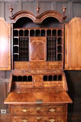 Good Queen Anne Double Domed Walnut Beaureau Bookcase with Mirrored Doors
