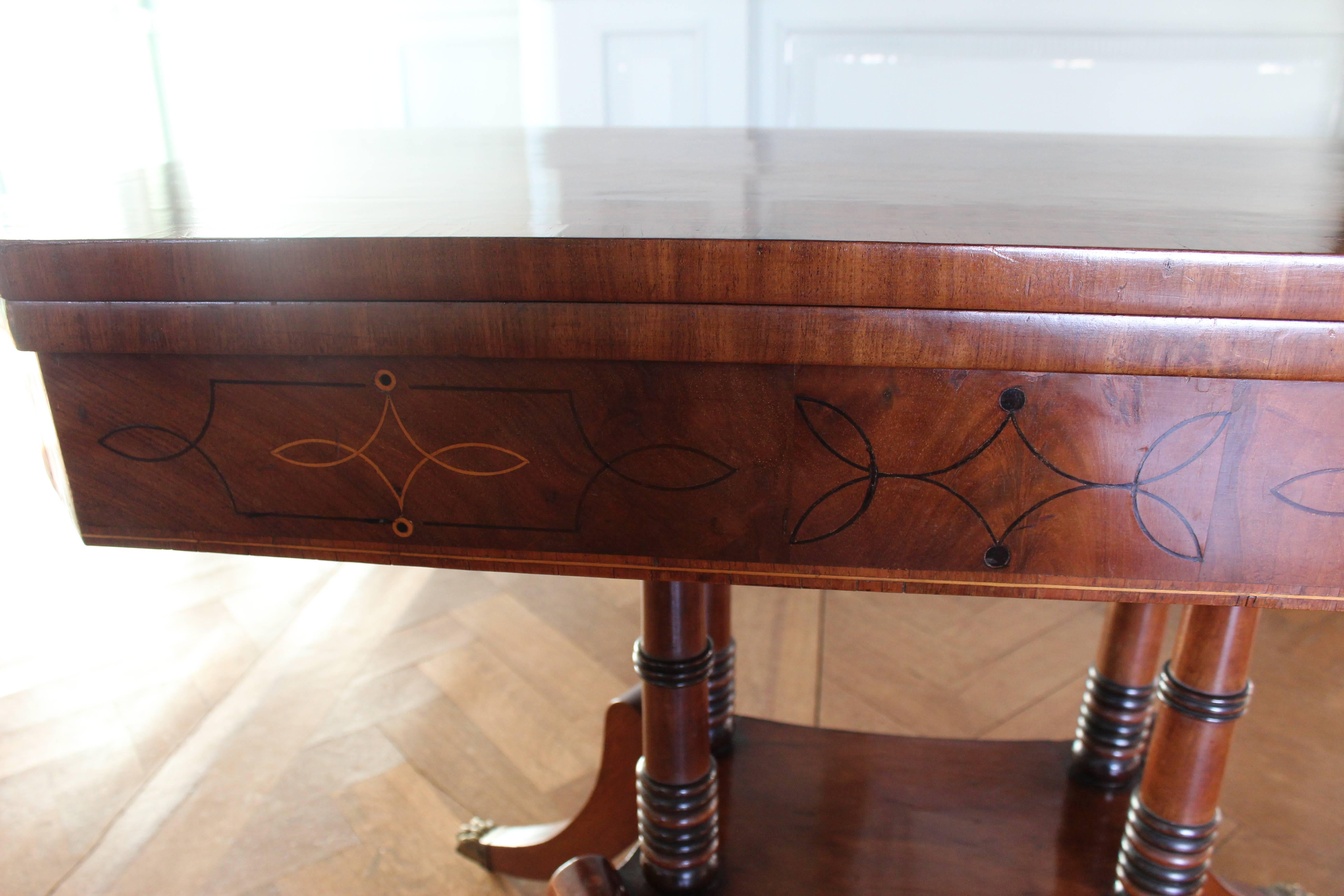 British Good Pair of Regency Mahogany Card Tables with Ebony and Boxwood Inlay For Sale