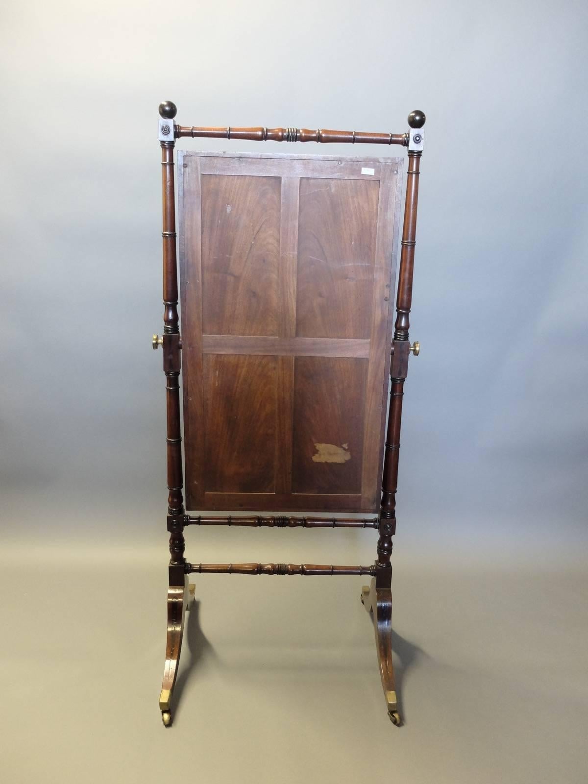 Early 19th Century Regency Cheval Mirror in Mahogany with Ebony Inlay and Decoration For Sale