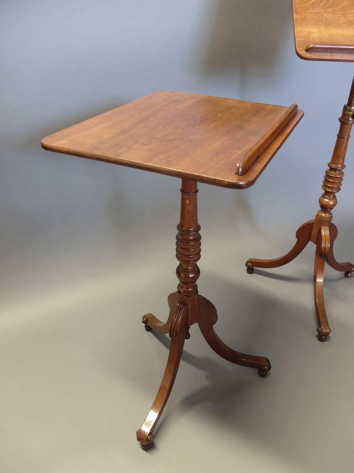 British Pair of Regency Mahogany Tripod Occasional Tables or Music and Reading Stands For Sale